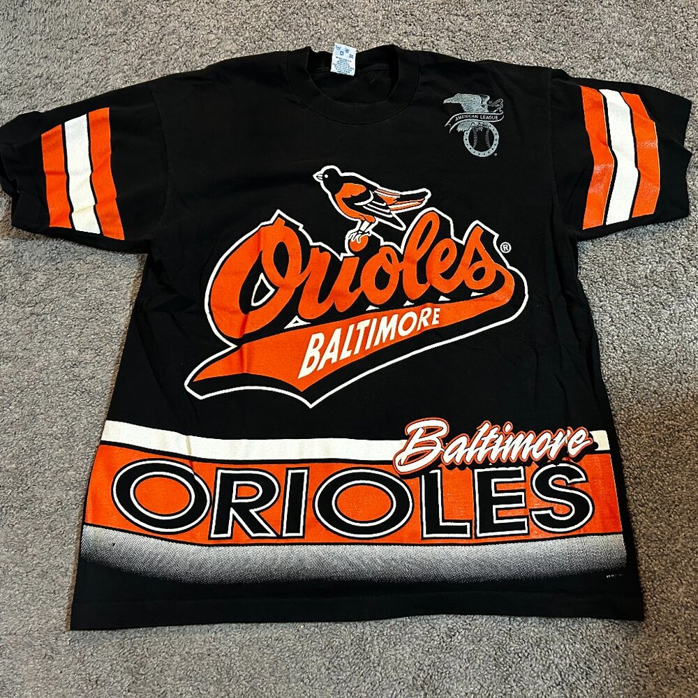 MLB (Salem) - Baltimore Orioles All Over Print Single Stitch T-Shirt 1994 Large